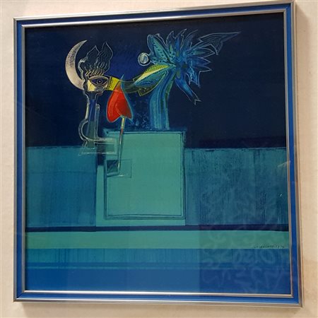 Luigi Rincicotti, "La luna buona", 1973, olio su tavola cm 35x35, anno e...
