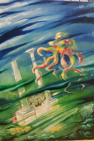 Dino Memmo, "Octopus", 2011, olio su tela cm 100x70 c.a, anno e firma in...