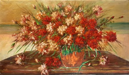 Luigi Bosio, "Vaso di fiori", olio su tela cm 60x103, firma in basso a sx