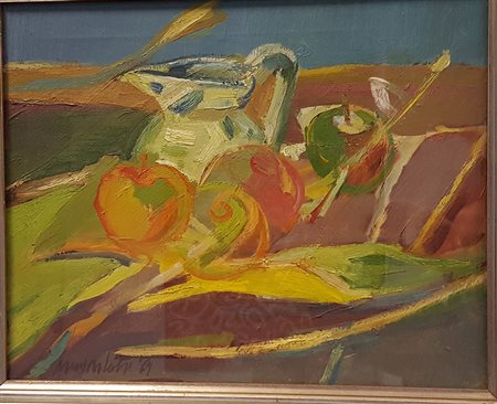 Francesco Magnolato, "Natura morta", 1969, olio su tela cm 40x50, firma in...