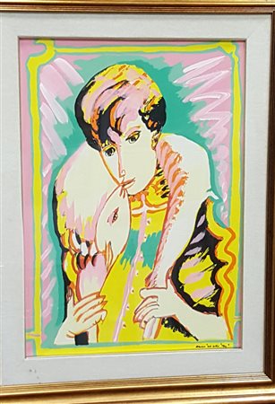 Remo Brindisi, "Pastorale", tecnica mista su tela cm 70x50, firma in basso a...