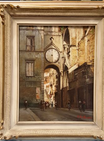 Federico Del Basso, "Scorcio di Napoli", olio su tela cm 50x40, firma in...