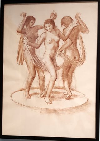 Mario Caffaro Rore (attribuibile) "Le tre grazie", sanguigna su carta cm...