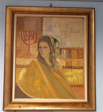 Sandro Lo Cascio, "Le vestali", 1981, olio su tavola cm 80x70, firma e anno...