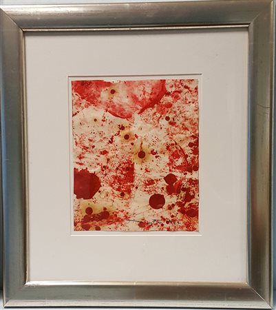 Hermann Nitsch, "Rosso sangue", 1987, tecnica mista su carta cm 25x21, firma...