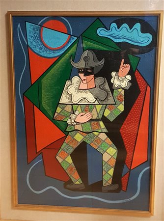 Pippo Oriani, "Arlecchino", olio su tela cm 70x50, firma in basso e al retro,...