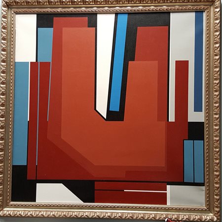 Gualtiero Nativi, "Nel quadrato", 1974, olio su tela cm 100x100, firma in...
