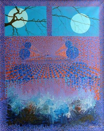 Cesare Peverelli, "Alberi ed altre storie", 1972, olio su tela cm 100x81,...