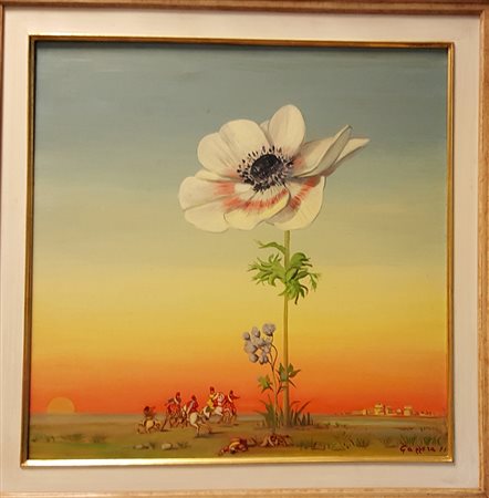 Romano Gazzera, "Anemone d'oriente", 1969, olio su tela cm 50x50, firma in...