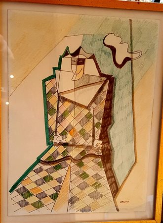 Pippo Oriani, "Arlecchino", pastelli su cartoncino cm 50x35, firma in basso a...