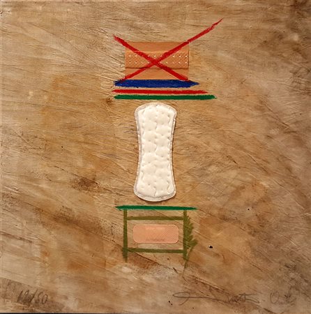 Hermann Nitsch, "Blod and collage", tecnica mista su tela cm 50x50, firma in...