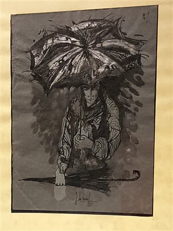 Guido De Bonis, "L'ombrellaio", 1963, firma e anno in basso al centro