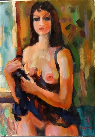 M. Carrisi, "Modella nello studio", olio su tela cm 70x50, firma in basso a dx