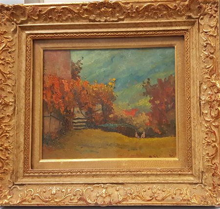 Benedetto Ghivarello, "Casolare di campagna", olio su cartone cm 26x31, firma...
