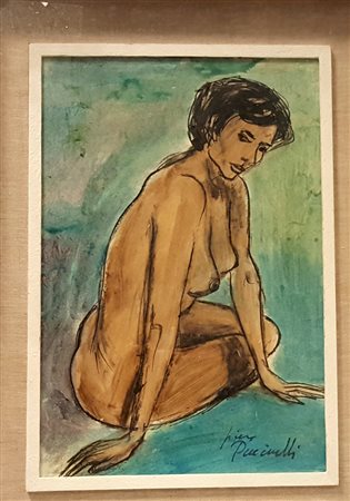 Piero Puccinelli, "Nudo", tecnica mista su cartoncino cm 25x37, firma in...