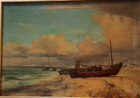 Anonimo, "Barche a riposo", olio su tela cm 60x40