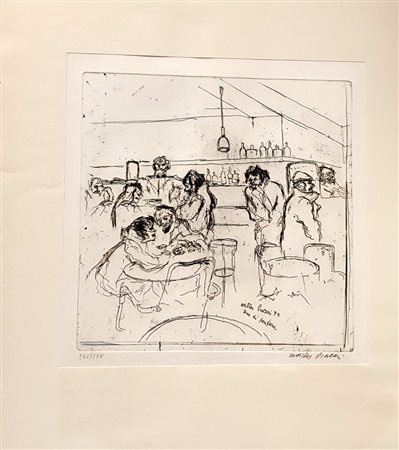 Walter Piacesi, "Bar di periferia", acquaforte su carta cm 35x35, nr....