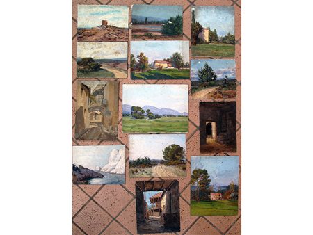 Anonimo (XIX secolo), Olio su cartoncino, Paesaggi Misure intorno a 20x30 cm