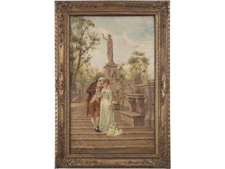 Federico Andreotti (1847-1930), Olio su tela, Scena galante 97x60 cm