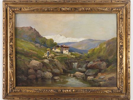 Anacleto Moiraghi (Binasco 1880-Milano 1943), Olio su tela, Paesaggio montano...