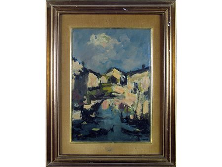 Achille Cattaneo (1872-1932), Olio su cartoncino, Venezia 30x20 cm
