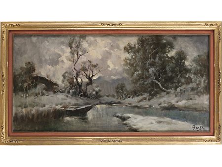 Ivan Karpoff (1898-1970), Olio su tela, Nevicata 60x120 cm