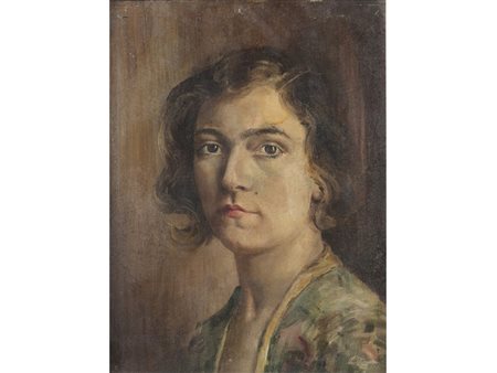 Autore non identificato (XX secolo), Olio su cartoncino, Ritratto femminile...