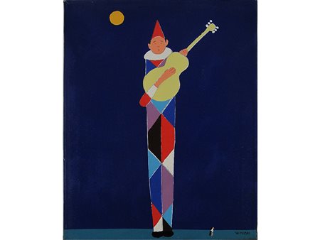 Walter Pozzi (1911-1989), Olio su tela, Arlecchino 50x40 cm