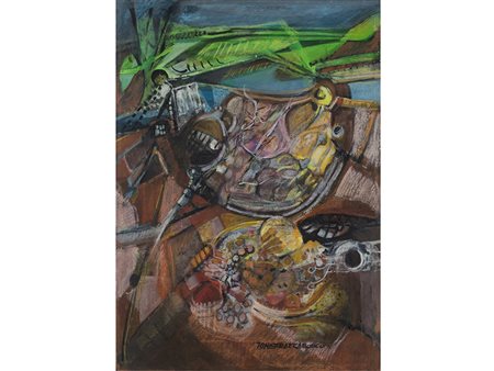Toni Strazzabosco (1933-1983), Olio su tela, Composizione 71x50 cm