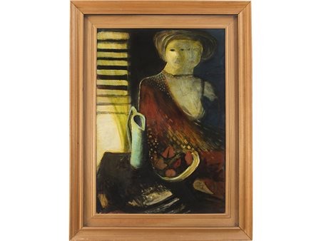 Roberto Cheula (1946), Olio su tela, Donna alla finestra 100x70 cm