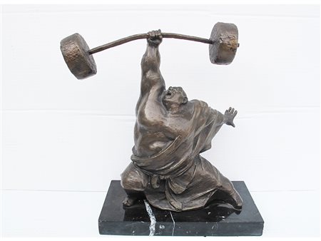 Wu Yao (XX secolo), Bronzo, Pesista cinese Altezza 35 cm