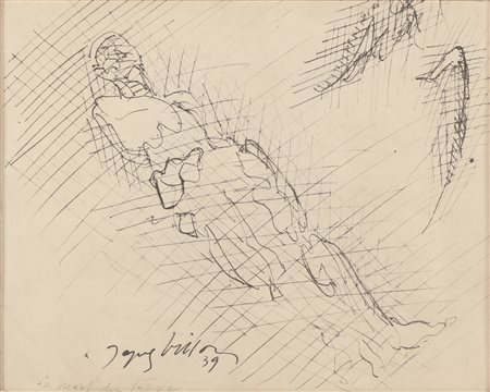 FIRMA INDECIFRABILE La morte du Réve. 1939. China su carta. Cm 30,00 x 20,00....