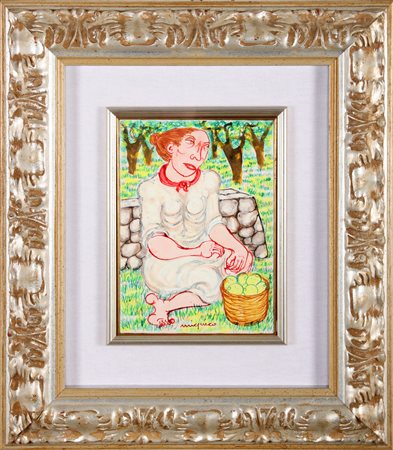 MIGNECO GIUSEPPE (1908 - 1997) Contadina con limoni. Tecnica mista su carta....