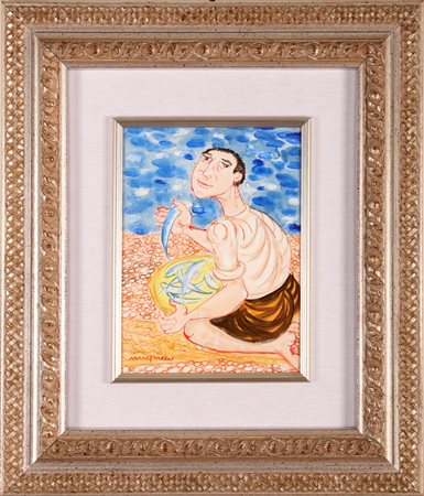 MIGNECO GIUSEPPE (1908 - 1997) Pescatore. Tecnica mista su carta. Cm 24,00 x...