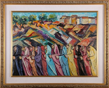 TERRUSO SAVERIO (1939 - 2003) Processione. Olio su tela . Cm 80,00 x 60,00....