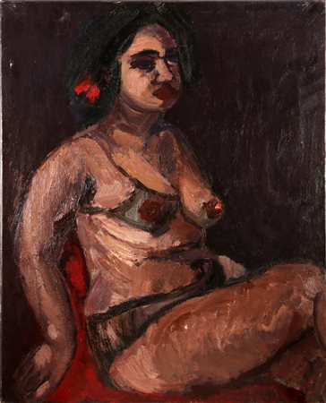 BARBARO SAVERIO (n. 1924) Triste donna. 1963. Olio su tela . Cm 80,00 x...