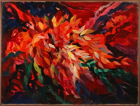 TERRUSO SAVERIO (1939 - 2003) Composizione di foglie. Acrilico su tela. Cm...