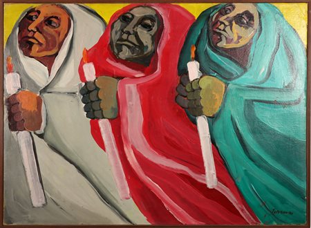 TERRUSO SAVERIO (1939 - 2003) Processione. Acrilico su tela. Cm 78,00 x...