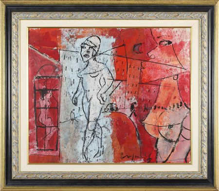 ROGNONI FRANCO (1913 - 1999) Città. 1990. Olio su tela . Cm 54,00 x 46,00....