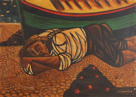 MIGNECO GIUSEPPE (1908 - 1997) Senza titolo. Olio su tela . Cm 70,00 x 50,00....