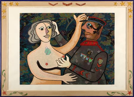 BAJ ENRICO (1924 - 2003) Senza titolo. Litografia su broccato. Cm 98,00 x...