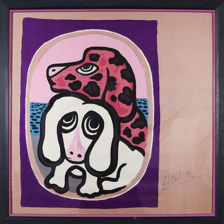 VIVIANI GIUSEPPE (1898 - 1965) I cani. 1964. Serigrafia su tela. Cm 75,00 x...