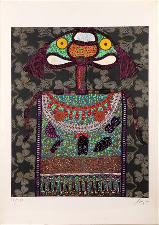 BAJ ENRICO (1924 - 2003) Senza titolo. Litografia e collage. Cm 70,00 x...