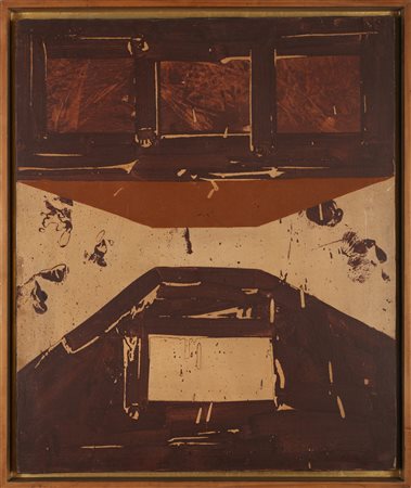 RECALCATI ANTONIO (n. 1938) Racconto nel paesaggio. 1961. Olio su tela . Cm...