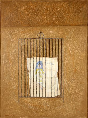 BENAGLIA ENRICO (n. 1938) La casa di Anna Frank. 1974. Tecnica mista su tela....