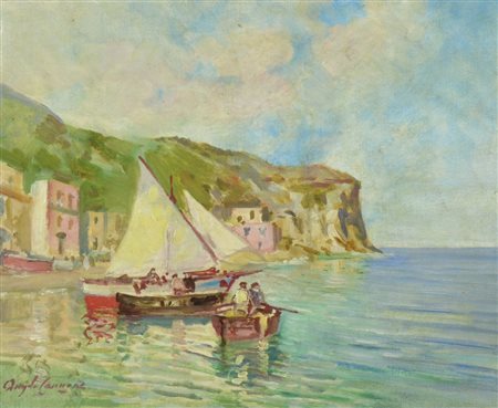 Angelo Cannone 1899-1992 "Porticciolo" cm. 33x41 - olio su tela Firmato b. a s.