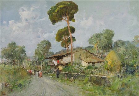 Romolo Leone 1883-1958 "Paesaggio con case" cm. 50x70 - olio su tela Firmato...