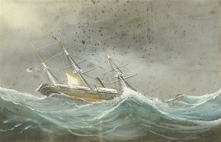 Pittore dell'800 "Piroscafo in navigazione" cm. 41x63 - acquerello su carta