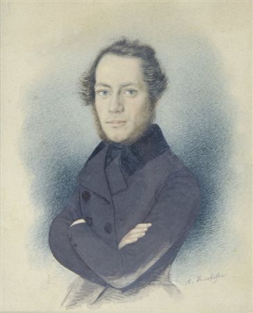 August Prinzhofer 1817-1885 "Ritratto d'uomo" cm. 14x10 - acquerello su carta...