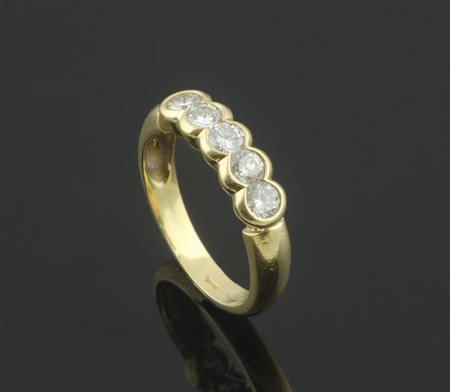 Anello riviere in oro giallo con 5 diamanti taglio brilante per tot ca ct 1l